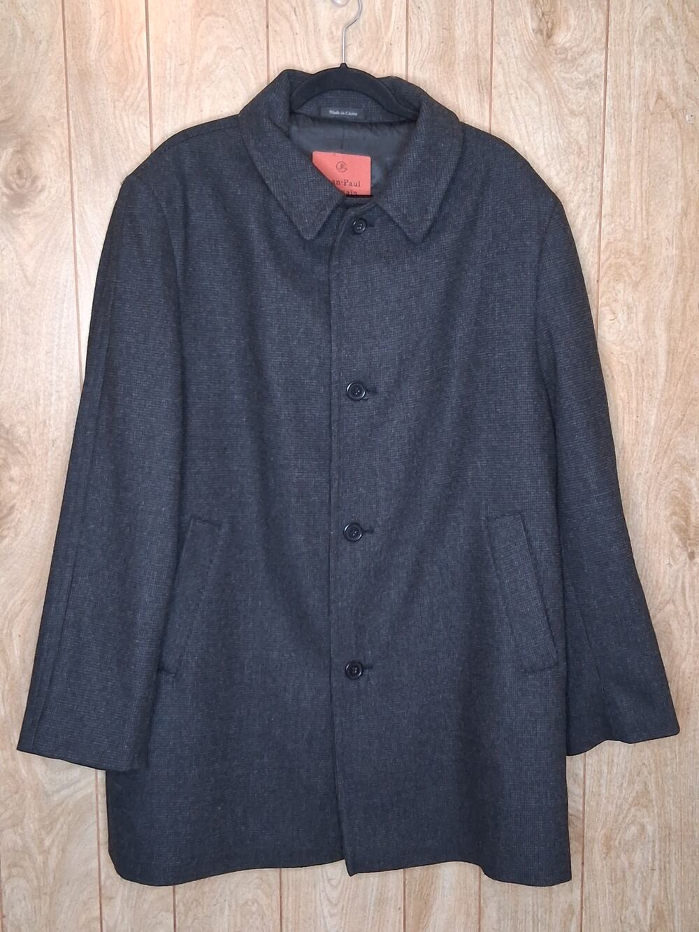 Mens Jean-Paul Germain Charcoal Gray Wool Blend Overcoat Size XL